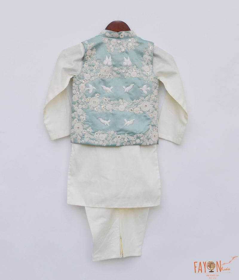 White Kurta Pajama With Embroidered Nehru Jacket 1042MW24
