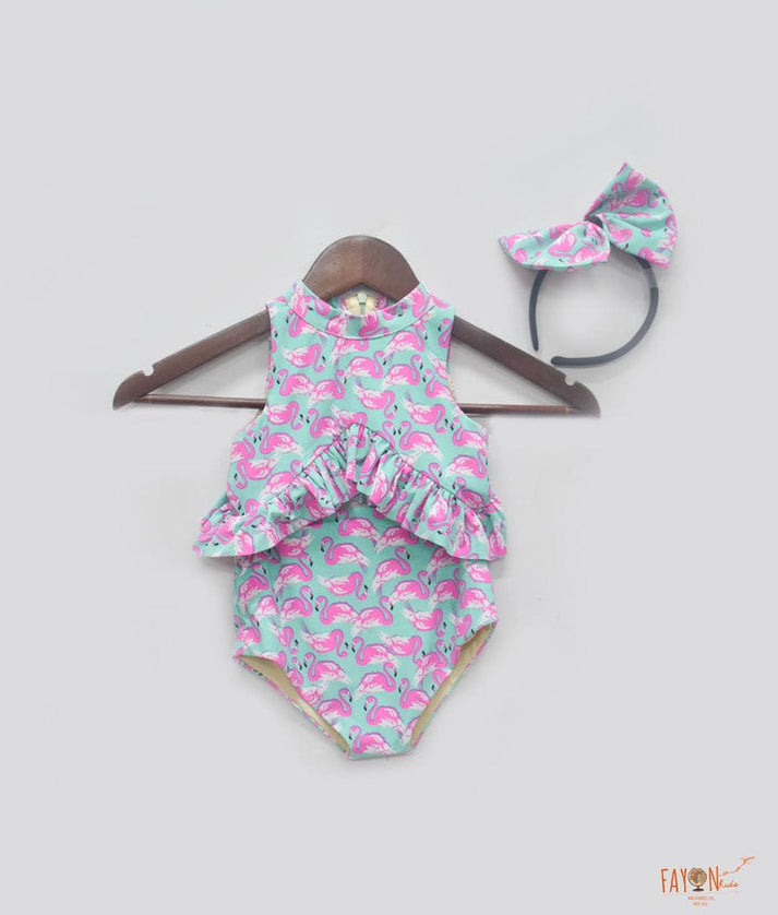 Fayon Kids Blue Flamingo Printed Swim Wear for Girls