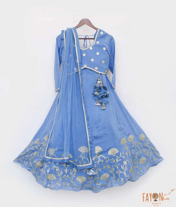 Blue Gotta Embroidery Lehenga Choli and Net Dupatta for Girls