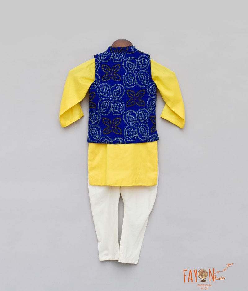 Buy SOJANYA Mens Silk Blend Gold Kurta Pyjama & Yellow Nehru Jacket (Set of  3) online