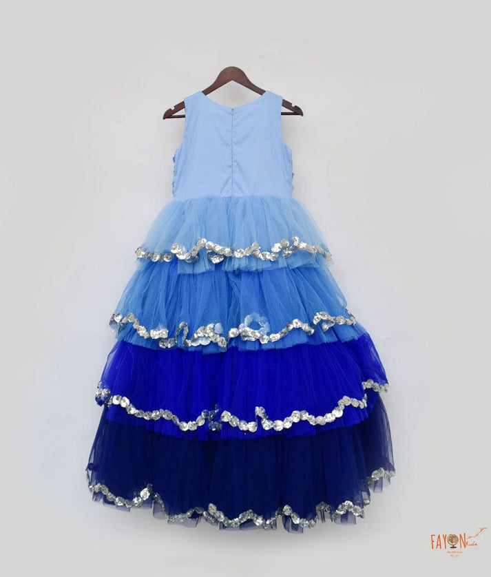 Fayon Kids Blue Net Layers Gown for Girls