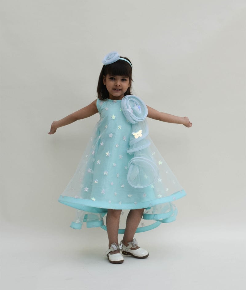 Sky Blue Net High Netted Mom and me dresses WJ52216