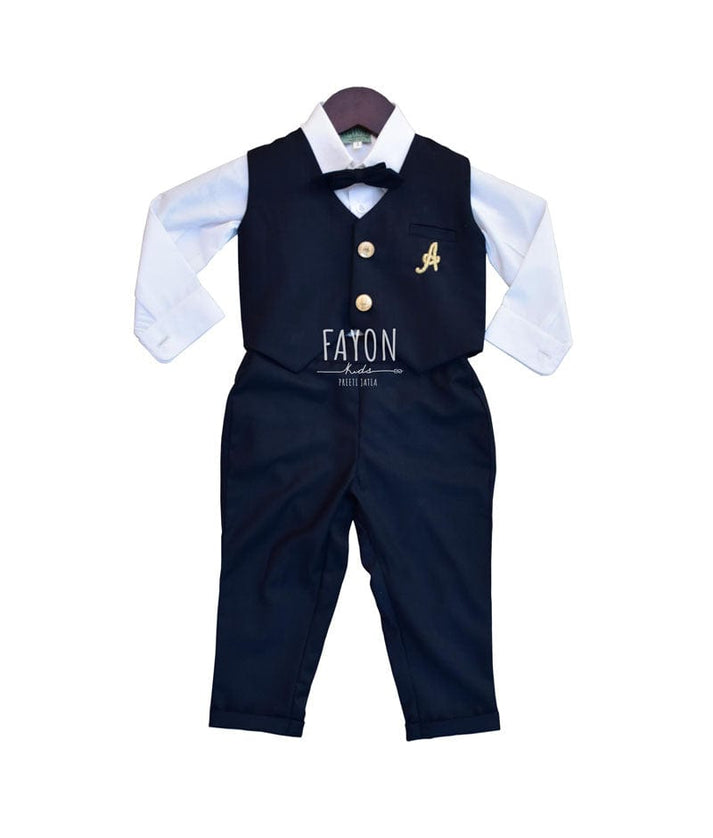 Fayon Kids Blue Waist Coat with White Shirt Pant for Boys