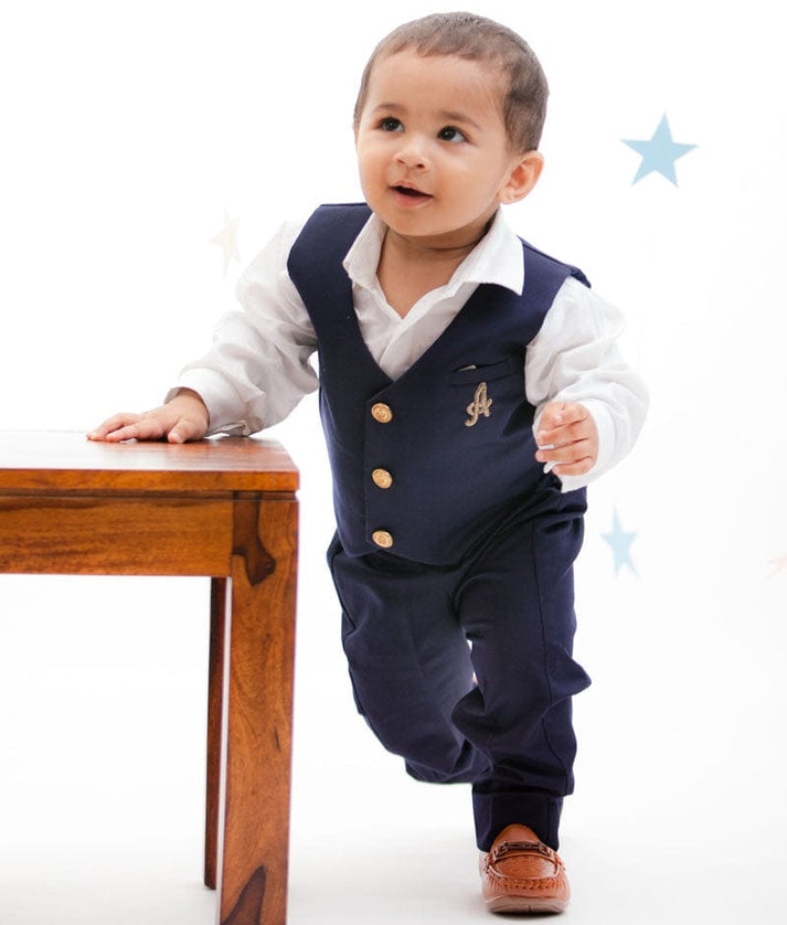 Fayon Kids Blue Waist Coat with White Shirt Pant for Boys