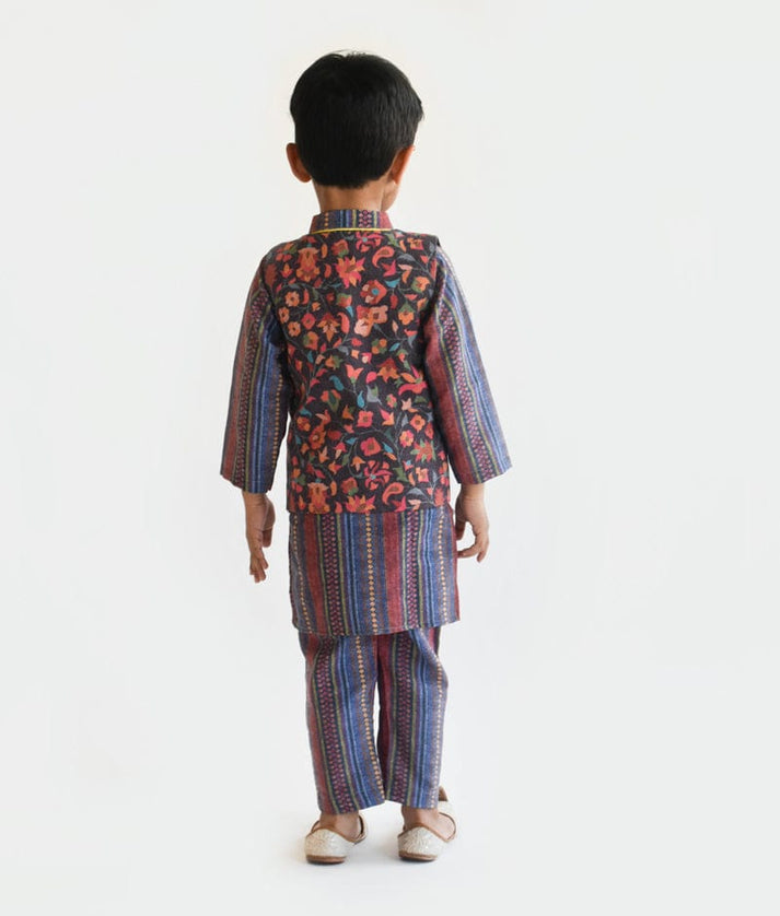 Fayon Kids Charcoal Printed Nehru Jacket Kurta Pant for Boys