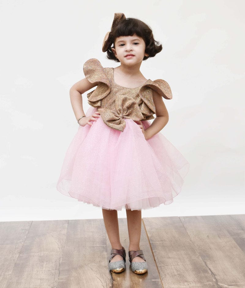 Buy Fayon Kids Pink Shimmer And White Glitter Net Frock online