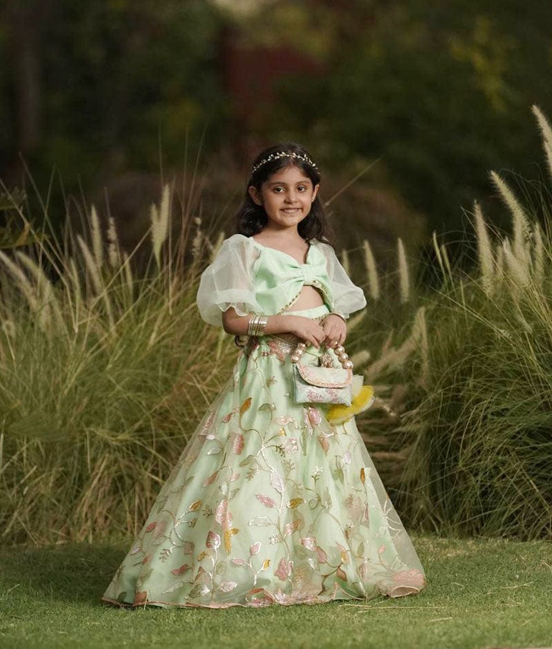 Lehenga Choli for Girls in Beautiful Green Velvet and Organza Silk. Indian  Dress for Kids. Traditional Pattu Langa Baby. - Etsy