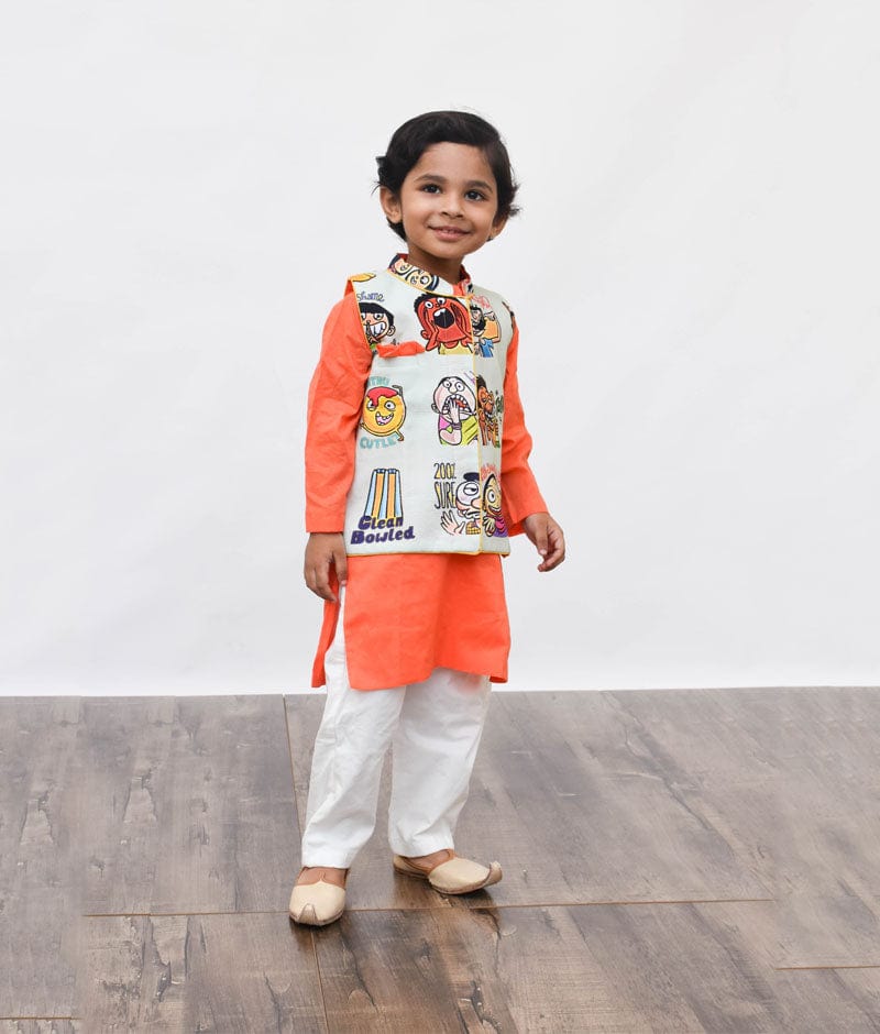 Bollywood Style Handmade Orange White Kurta Pajama Brocade Nehru Jacket Set  Wedding Functions Rakshabandhan Diwali Eid Open Lawn Party - Etsy