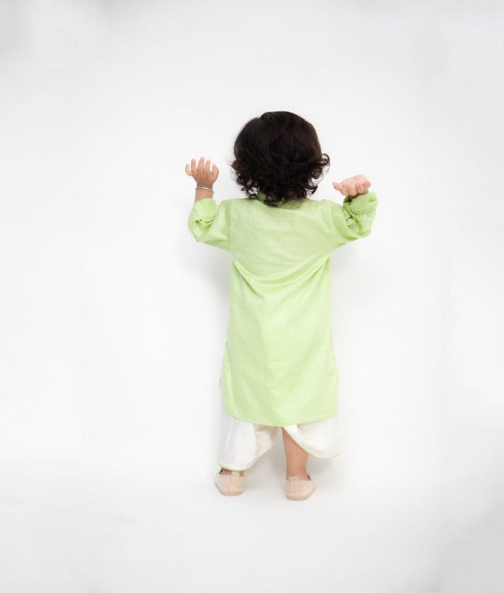 Fayon Kids Green Kurta with Off White Dhoti for Boys