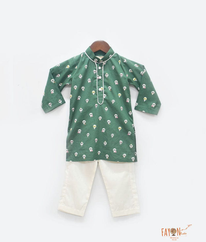 Fayon Kids Green Printed Kurta with Pant for Boys