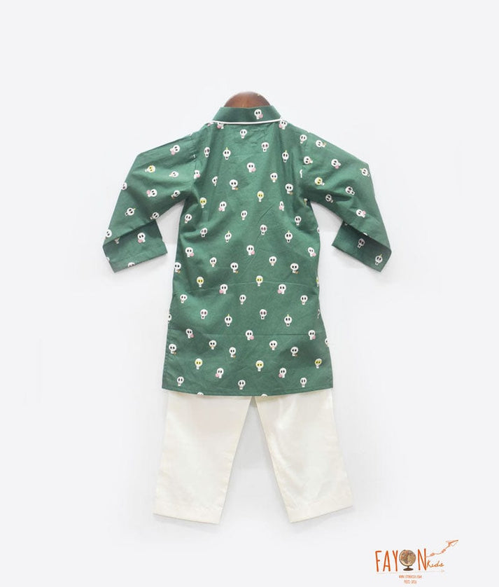 Fayon Kids Green Printed Kurta with Pant for Boys