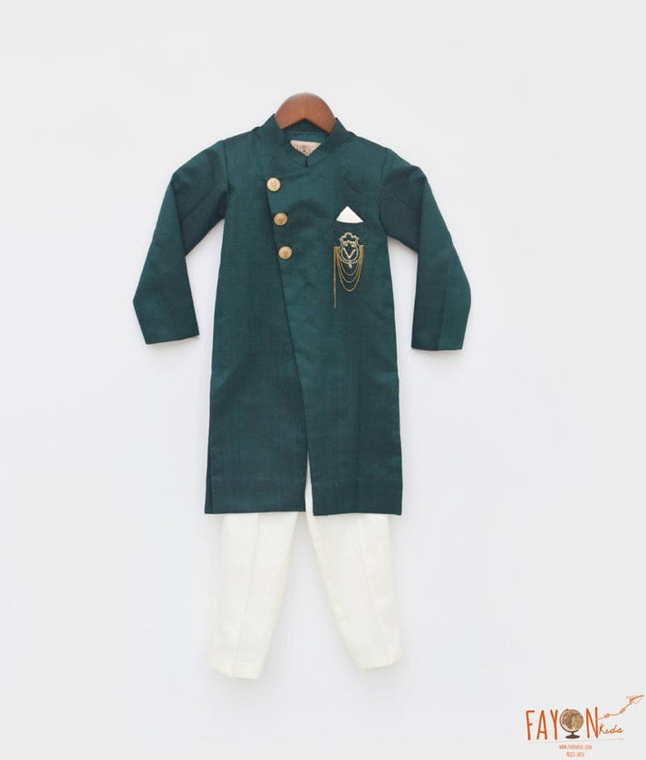 Green Silk Sherwani and Pant for Boys