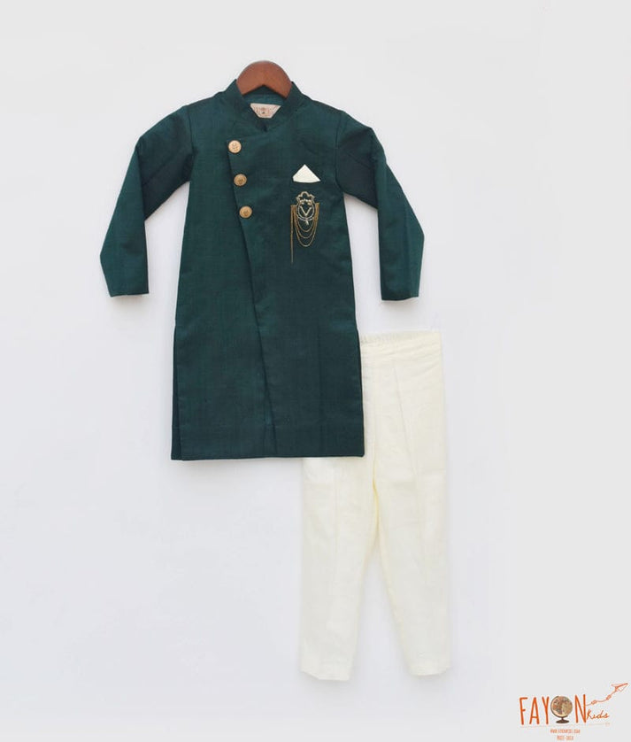 Green Silk Sherwani and Pant for Boys