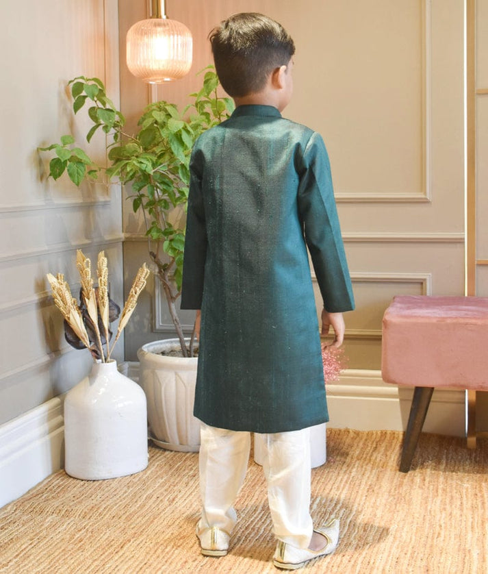 Green Silk Sherwani and Pant for Boys