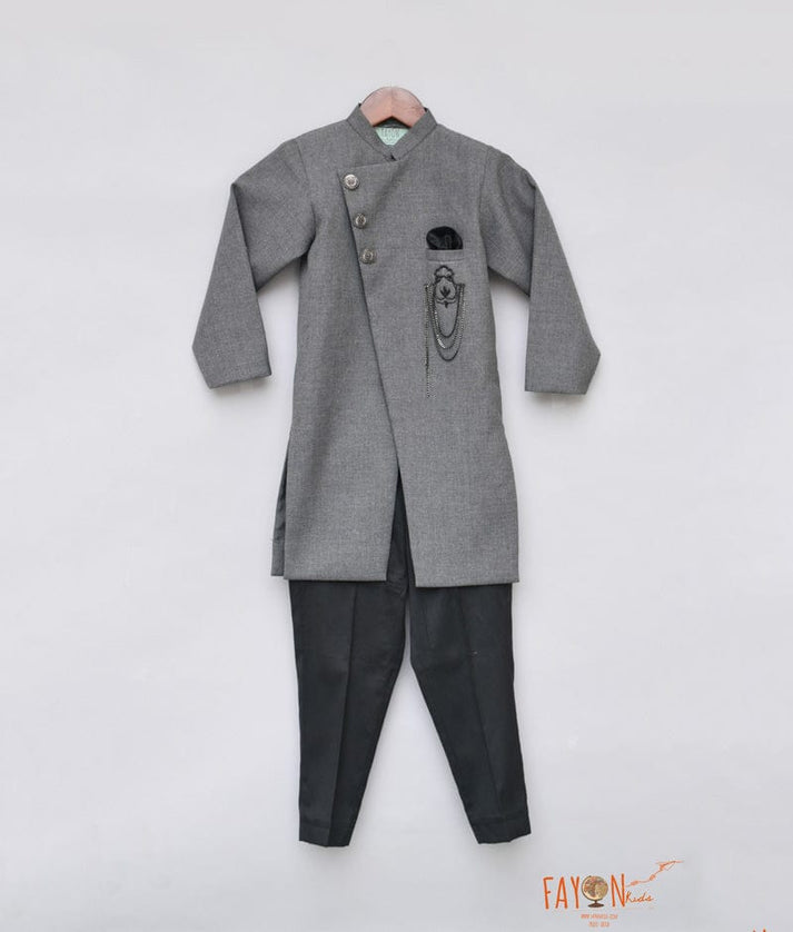 Fayon Kids Grey Ajkan with Black Pant for Boys