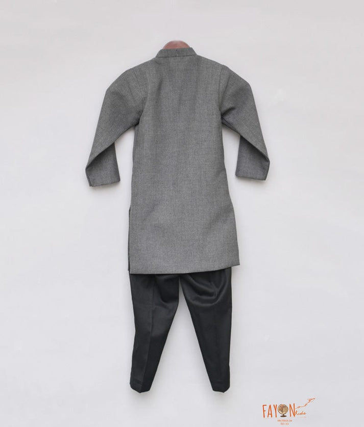 Fayon Kids Grey Ajkan with Black Pant for Boys