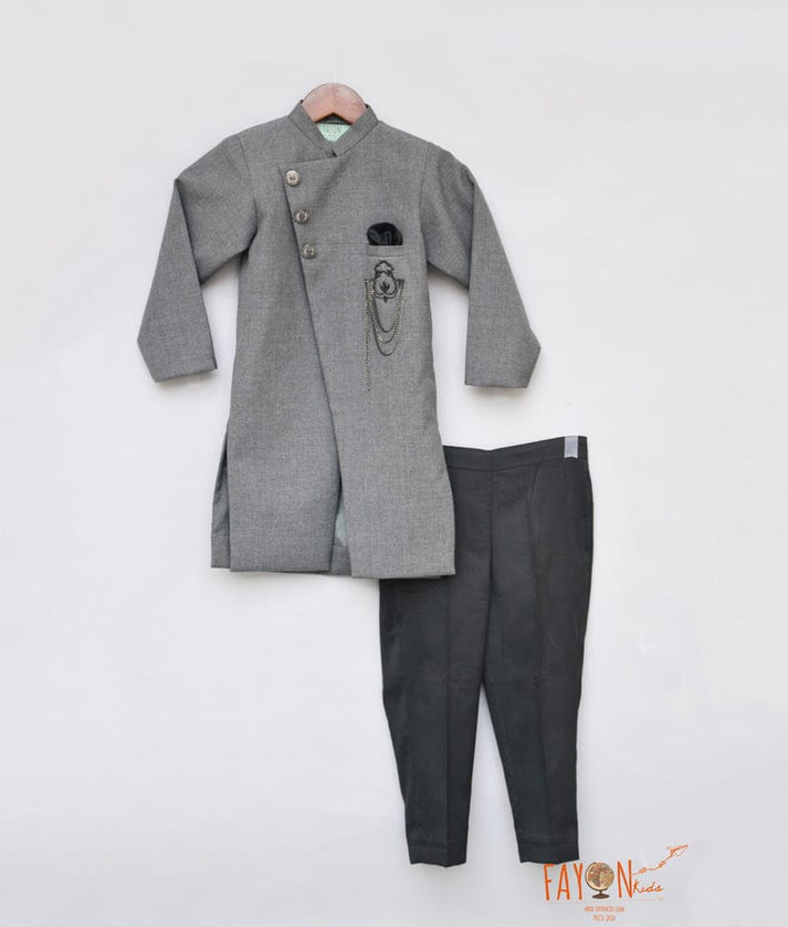 Fayon Kids Grey Ajkan with Black Pant for Boys