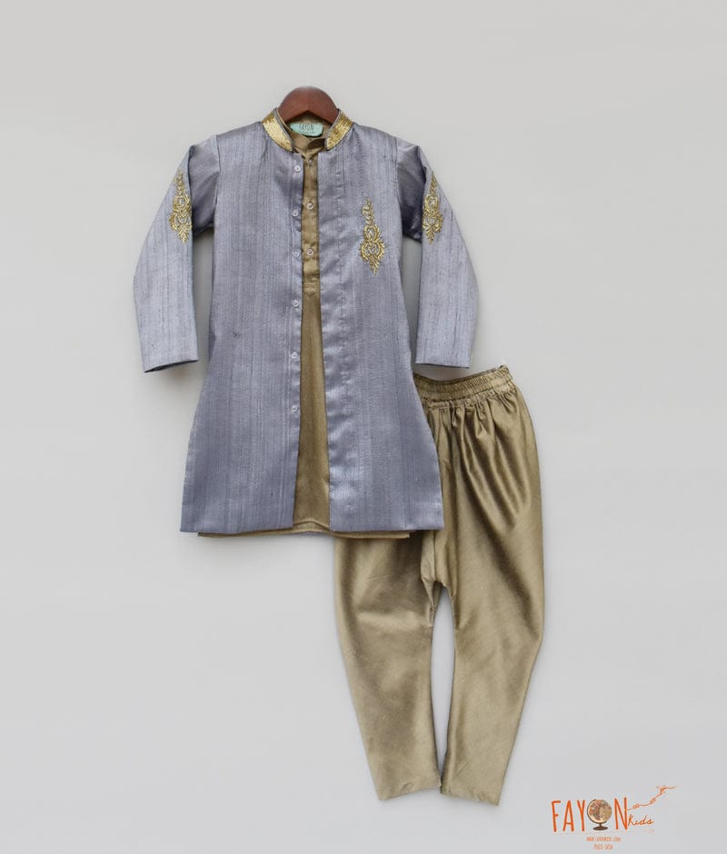 Buy Grey Gold Achkan with Chudidar for Boys Online