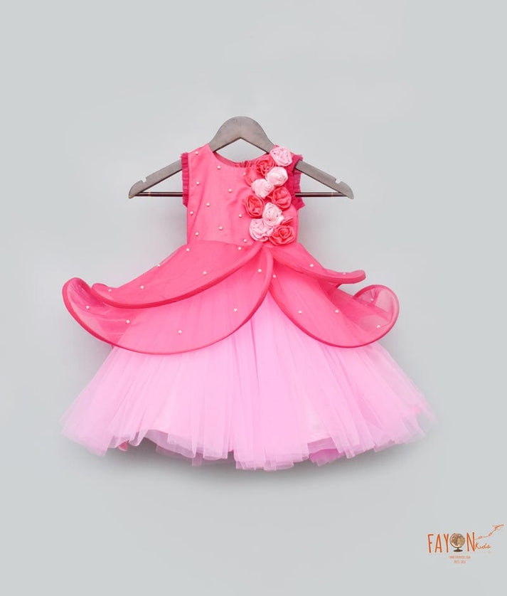 Fayon Kids Hot Pink Baby Pink Drape Gown for Girls