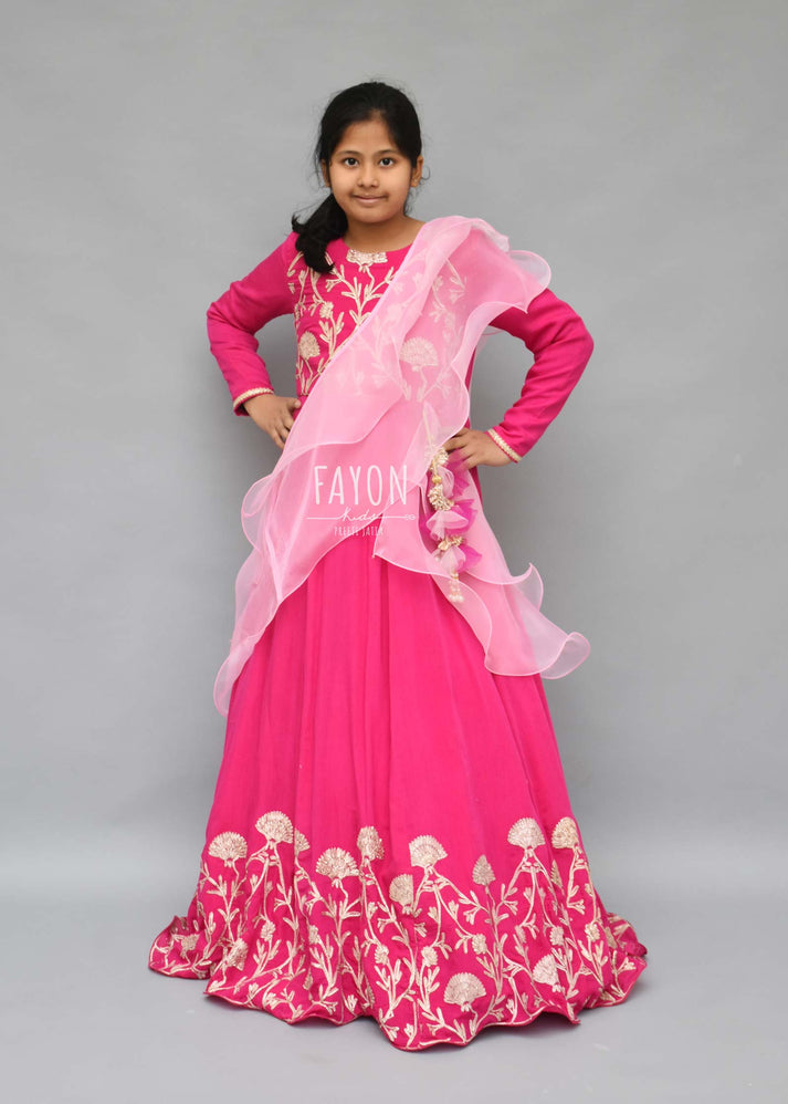 Fayon Kids Hot Pink Gota Anarkali with Organza Dupatta for Girls