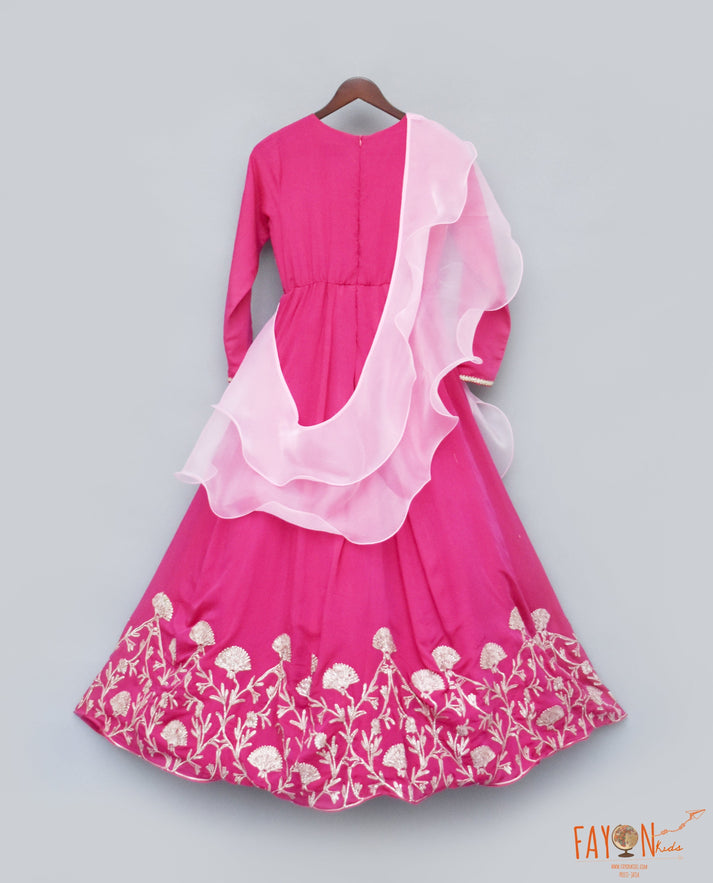 Fayon Kids Hot Pink Gota Anarkali with Organza Dupatta for Girls