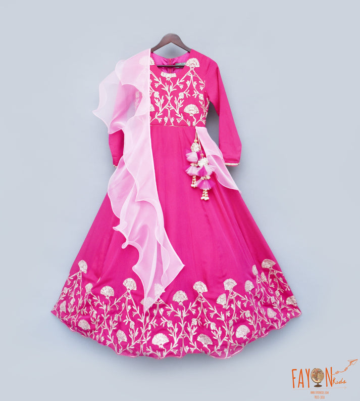 Fayon Kids Hot Pink Gota Anarkali with Organza Dupatta for Girls