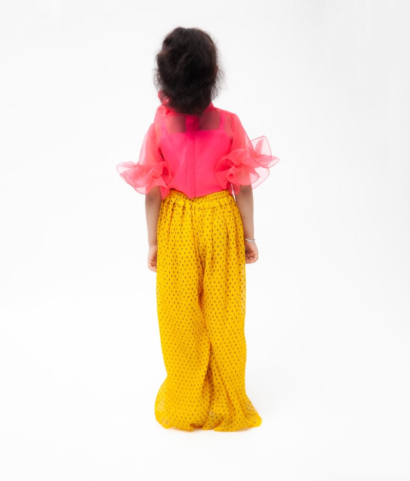 Shop Online Girls Yellow Polka Dot Print Pants at ₹673