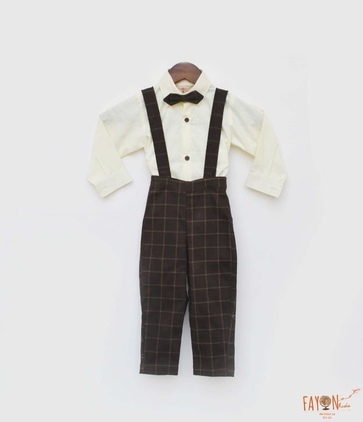 Fayon Kids Lemon Yellow Shirt with Brown Checks Pant for Boys