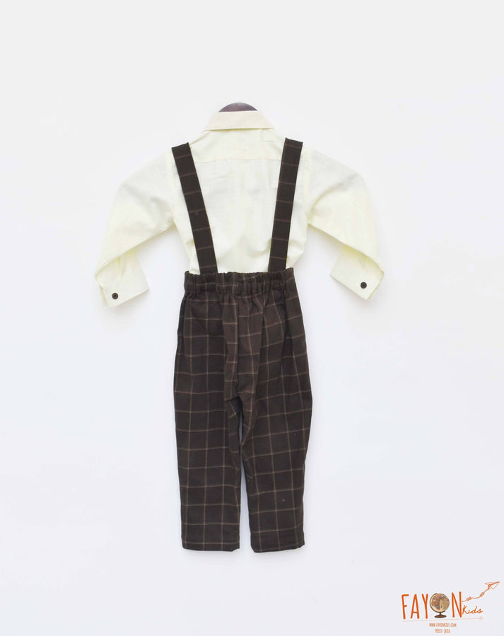 Fayon Kids Lemon Yellow Shirt with Brown Checks Pant for Boys