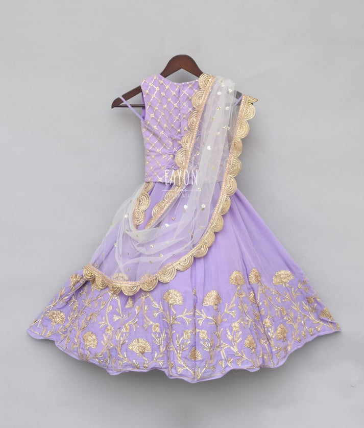 Fayon Kids Light Purple Embroidery Light Purple Gota Embroidery Lehenga with Choli Boti Net Dupatta for Girls