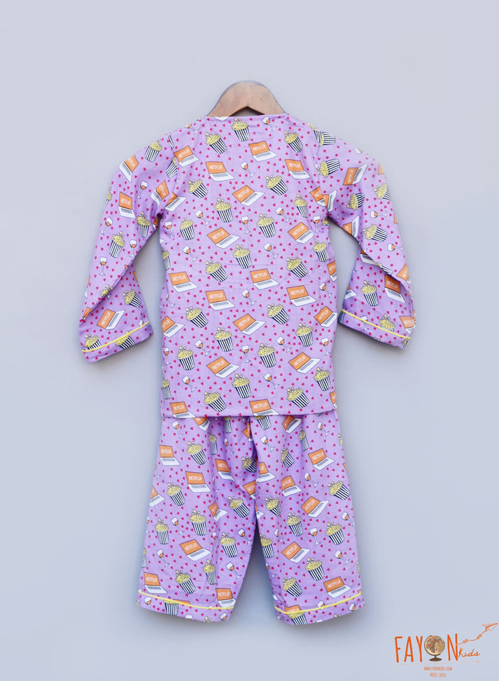 Fayon Kids Lilac Printed Night Shirt with Pajama for Girls