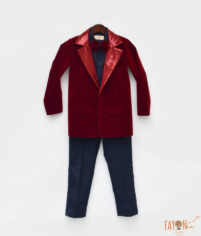 Buy Maroon Velvet Coat and Shirt Pant for Boys Online