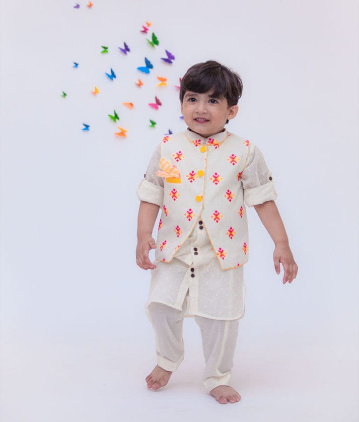 Fayon Kids Multi Colour Booti Nehru Jacket with Kurta Pant for Boys