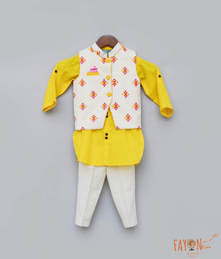 Fayon Kids Multi Colour Booti Nehru Jacket with Kurta Salwar for Boys