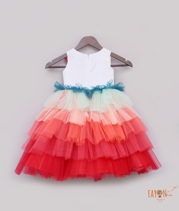 Fayon Kids Multi Colour Net Gown with Customised Initials for Girls