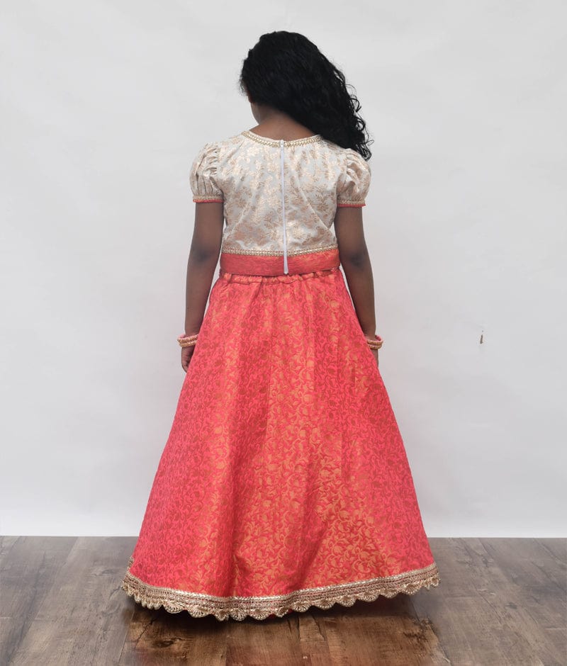 Buy COMRATE Girl's Tissue Pattu Pavadai Lehenga Choli (A-Shine-BLK_Pink_5 6  Years) at Amazon.in