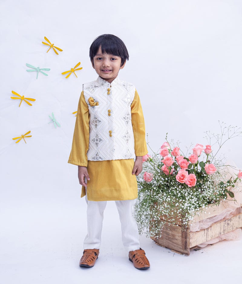 White Kurta Set With Nehru Jacket For Boys Design by House of Taya at  Pernia's Pop Up Shop 2024