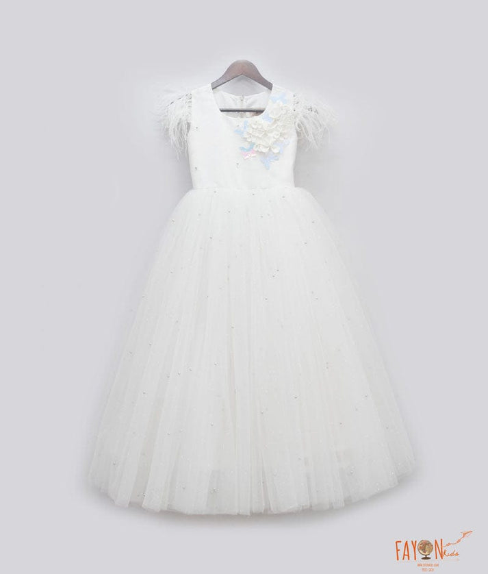 Fayon Kids Off white Net Gown for Girls