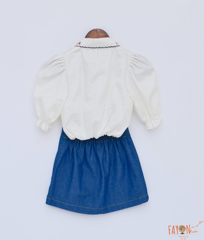 Fashionable Fun MS Brother Kids Western Cotton Top and Denim Skirt Dress  Set for Baby Girls