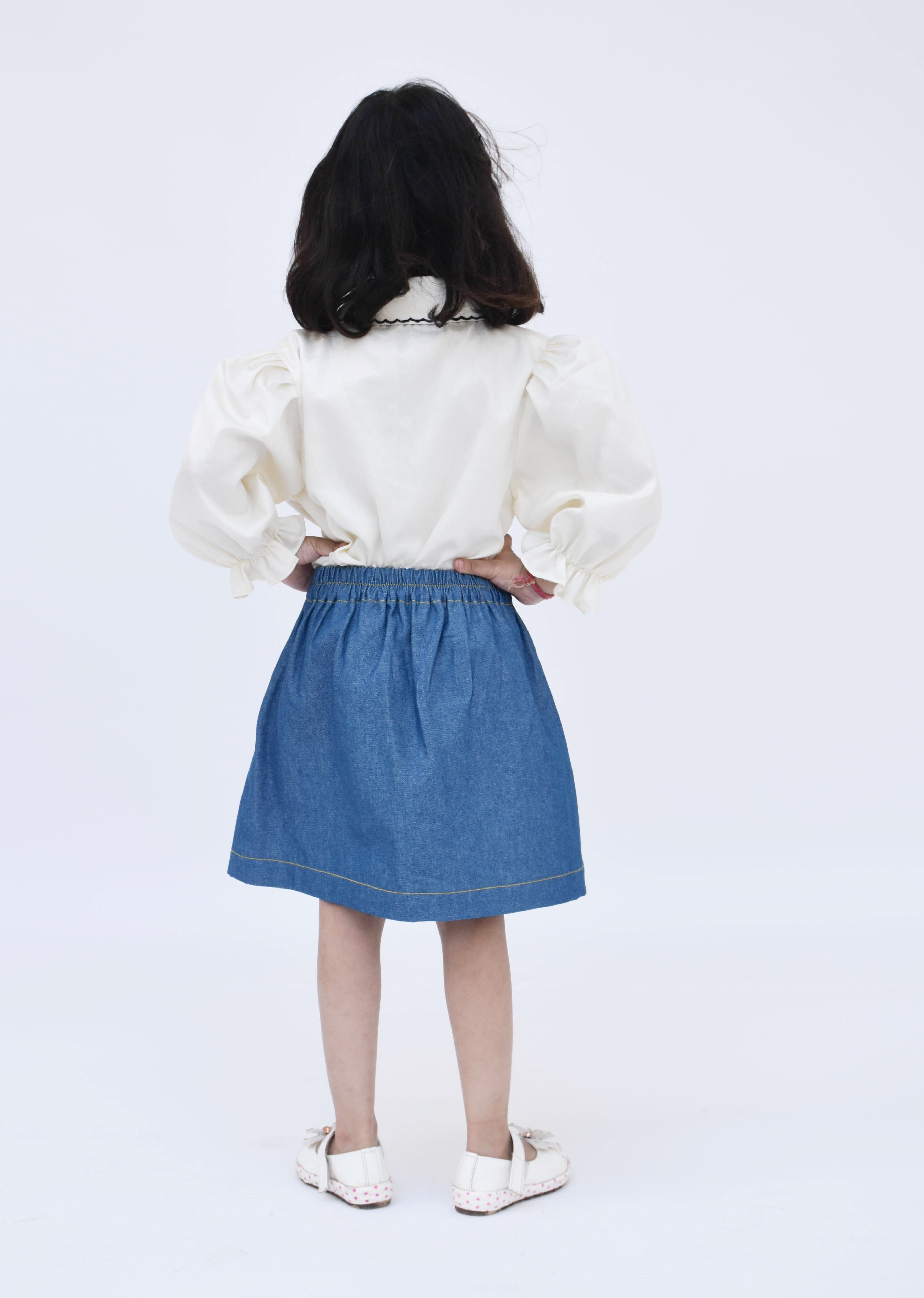 Buy Girls Denim skirt with distressed hem and flap pockets, Blue online at  best prices | kidstudio