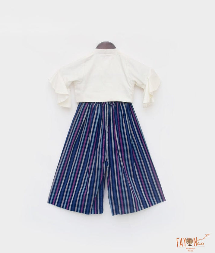 Fayon Kids Off white Top with Blue Strips Pant for Girls