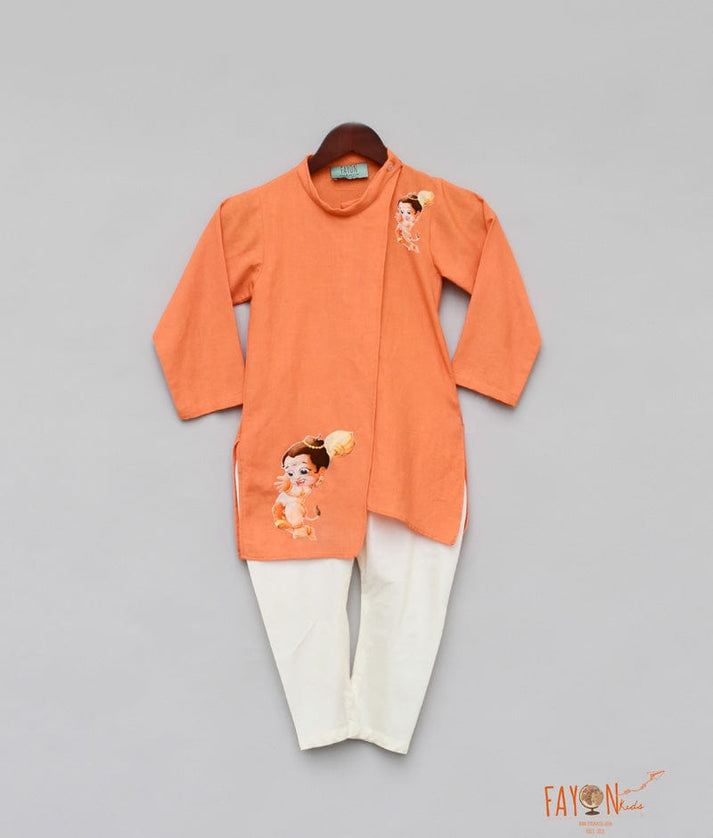 Fayon Kids Orange Idol Printed Kurta with Chudidar for Boys