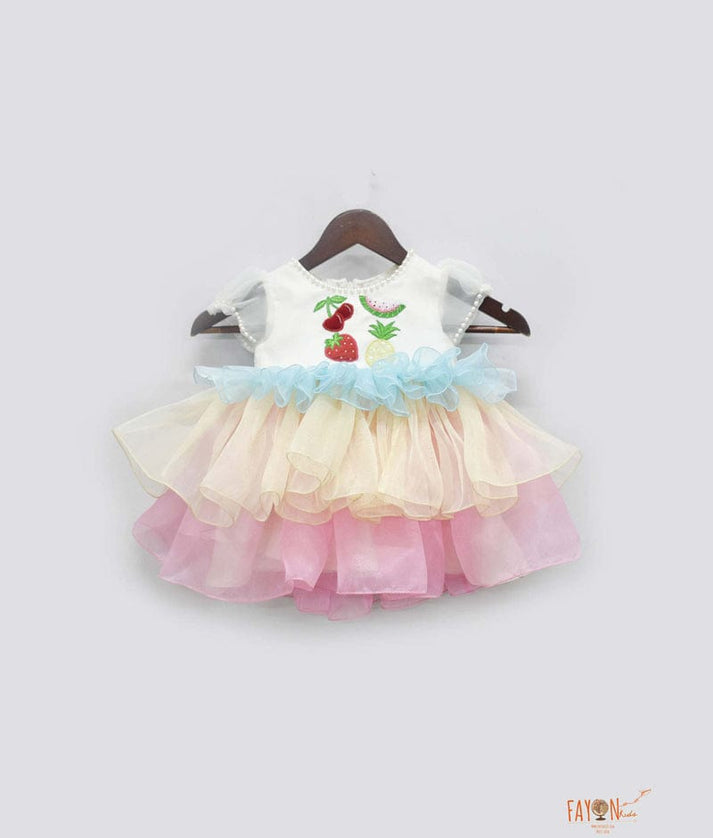 Fayon Kids Organza Frock with Fruits Motif for Girls