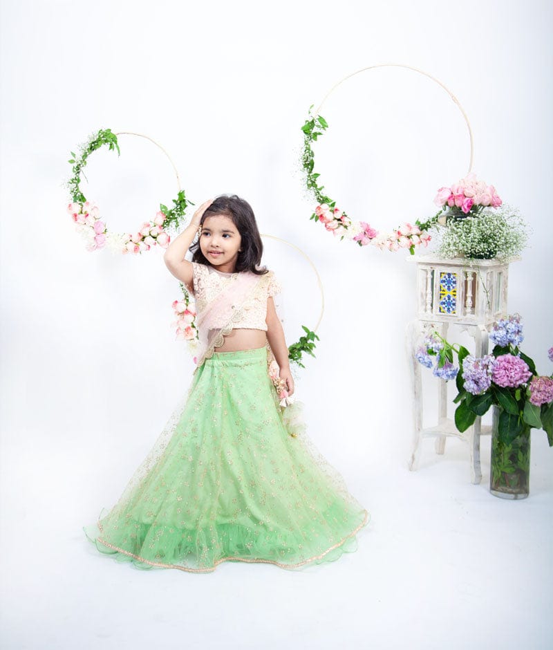 Emerald Green Floral Printed Lehenga Set For Girls Design by Torani Kids at  Pernia's Pop Up Shop 2024