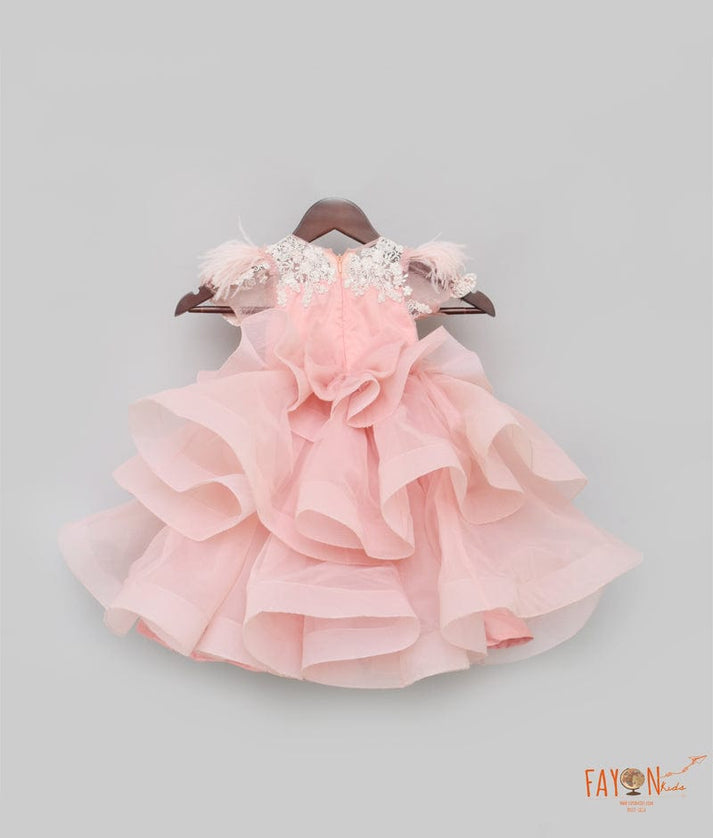 Fayon Kids Peach Embroidery Net Gown for Girls