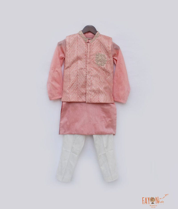 Fayon Kids Peach Gota Jacket with Kurta Pant for Boys