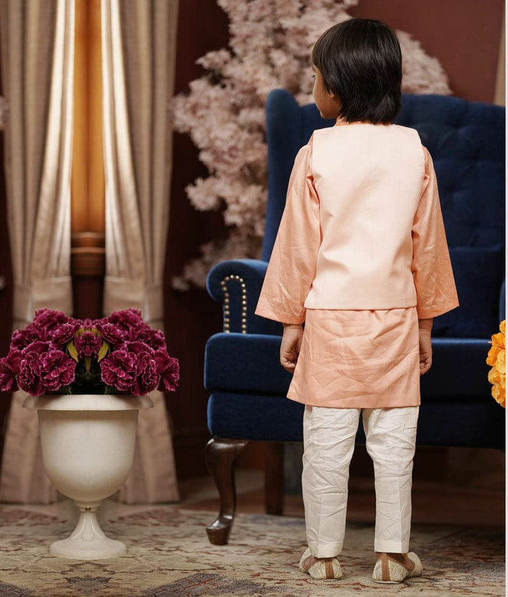 Peach Gotta Embroidery Nehru Jacket set for Boys