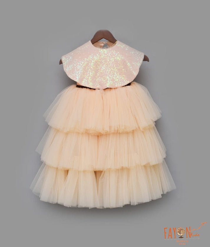 Fayon Kids Peach Gown with Cape for Girls