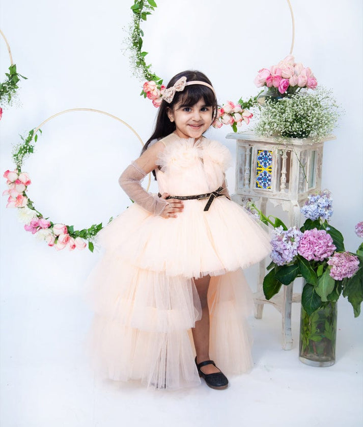 Fayon Kids Peach Gown with Cape for Girls