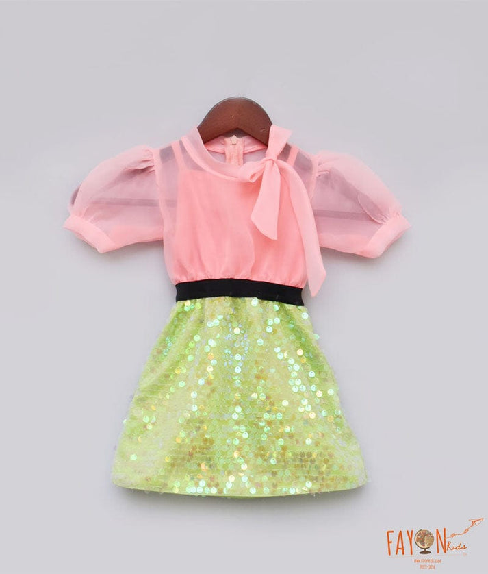 Fayon Kids Peach Organza Sequins Dress for Girls